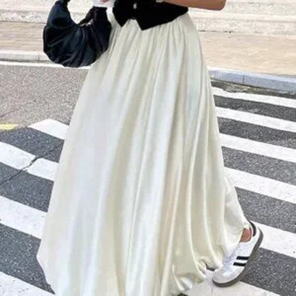 ZARA Beige Casual Women's Satin Pleated Bubble Long Skirt